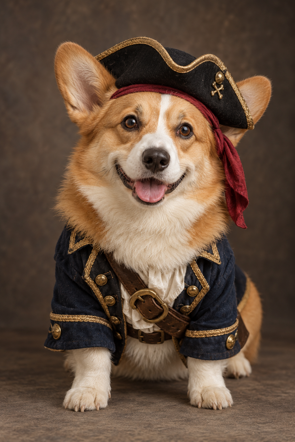 Corgi in a pirate costume